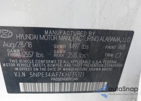 2019 Hyundai Sonata Sel из США, поврежденный, VIN 5NPE34AF7KH735121